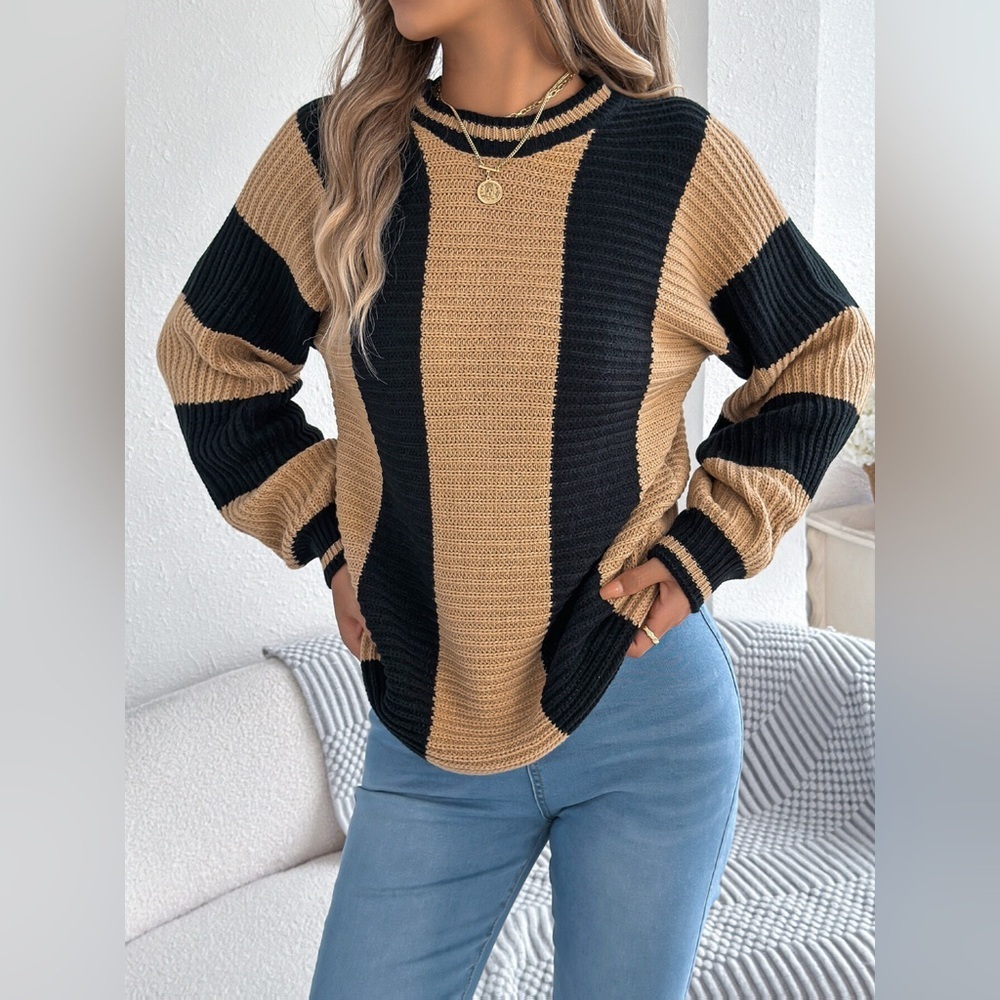 Color Block Round Neck Sweater - Picture 12 of 12